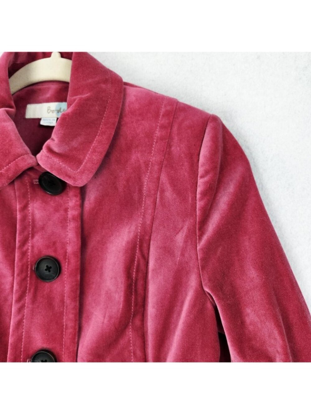 Boden Jacket Womens 4 Pink Velvet Button Front Long Overcoat Preppy Casual - Picture 2 of 12